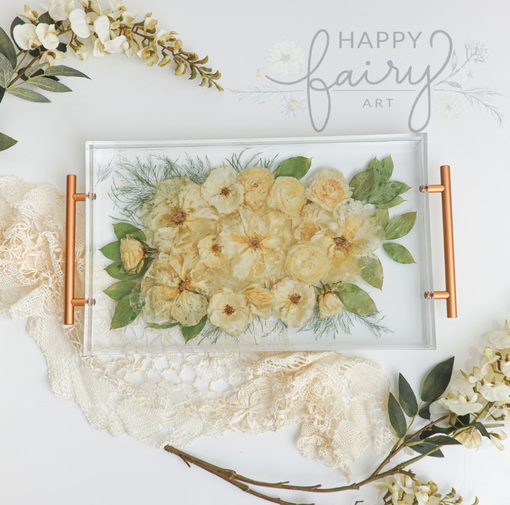 10" x 16" Clear Serving Tray with Gold Handles