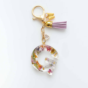 Letter Bag Charm with Dried Florals
